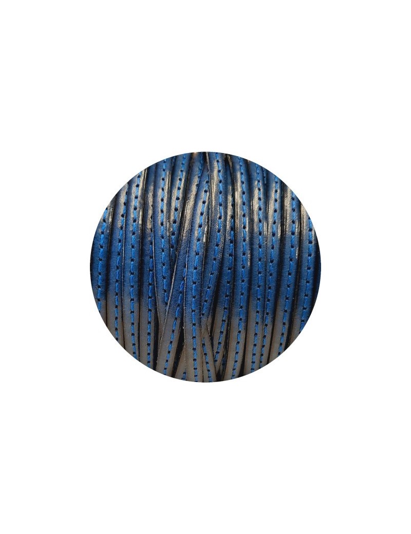 Cuir plat de 5mm bleu nuit couture au ton vendu au mètre-Premium