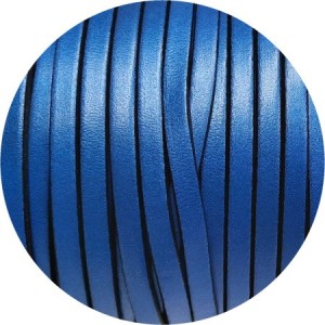Nouveau cuir plat lisse de 5mm bleu nacré vendu au mètre