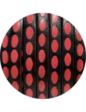 Cuir plat 5mm fantaisie ovales framboises sur fond noir en vente au cm