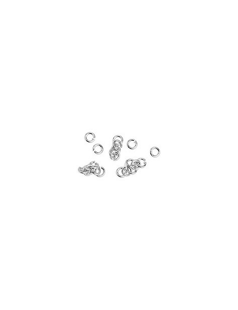 Lot de 100 anneaux ronds de 3mm en métal plaqué argent 10microns blanc brillant
