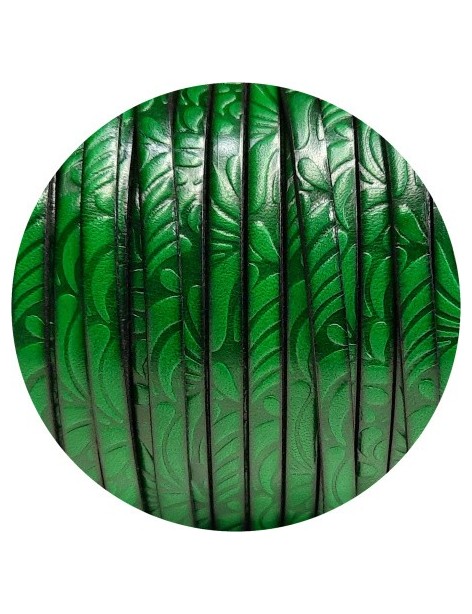 Cuir plat de 5mm fantaisie avec relief floral vert en vente au cm
