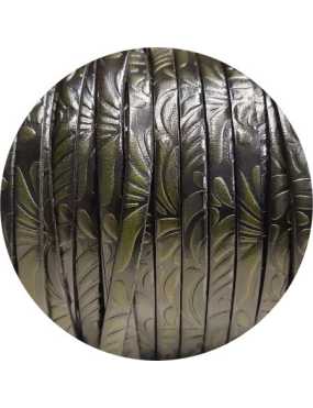 Cuir plat de 5mm fantaisie avec relief floral vert très foncé en vente au cm
