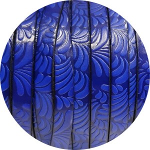Cuir plat de 10mm fantaisie avec relief floral bleu électrique en vente au cm