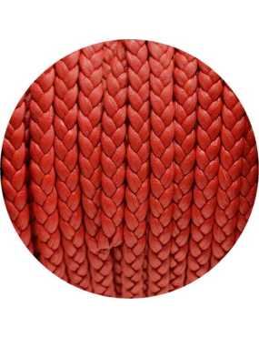 Cordon de cuir plat tresse 5mm rouge-vente au cm