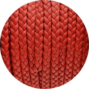 Cordon de cuir plat tresse 5mm rouge-vente au cm