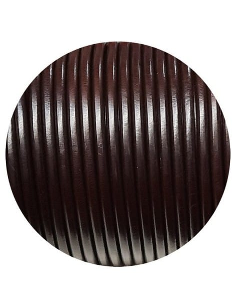 Lacet de cuir rond marron foncé de 4mm fabriqué en Espagne