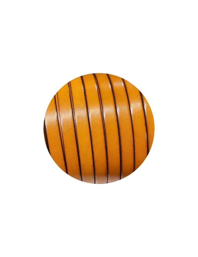 Cuir plat lisse de 10mm moutarde foncé vendu au cm-Premium