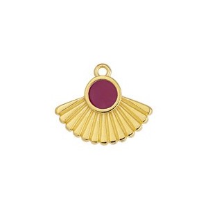 Pendentif éventail de 20mm en métal couleur or émaillé rouge bordeaux