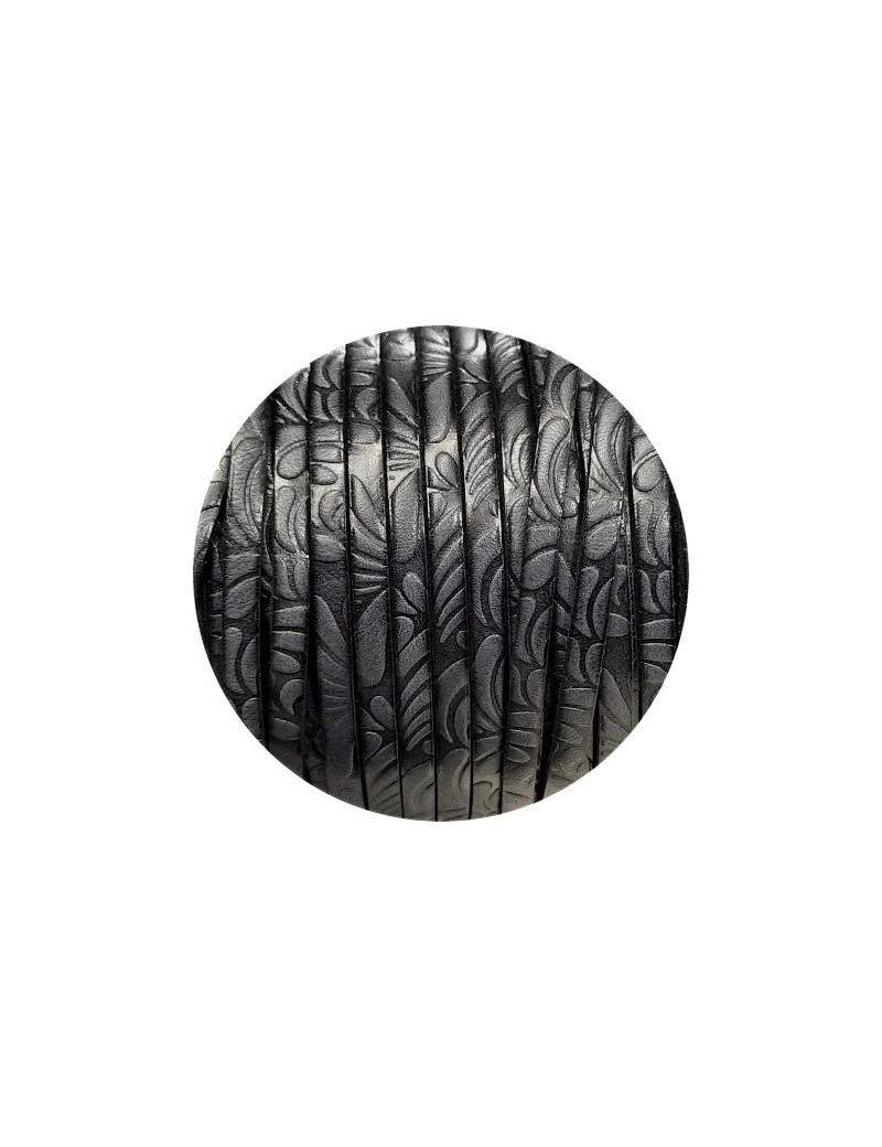 Cuir plat de 5mm fantaisie avec relief floral gris anthracite en vente au cm