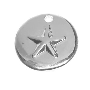 Disque de 15mm avec une étoile sur chaque face en métal plaqué argent 10 microns