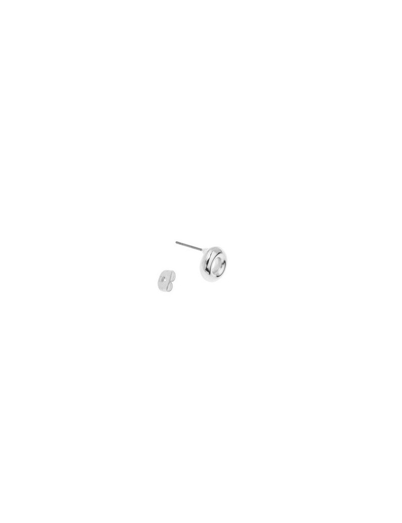 Boucle d oreille ronde et sa fixation en métal plaqué argent 10microns blanc brillant