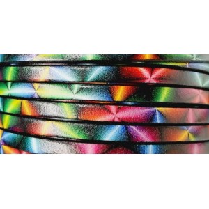 Cuir plat 5mm fantaisie imprimé kaléidoscope multicolore en vente au cm