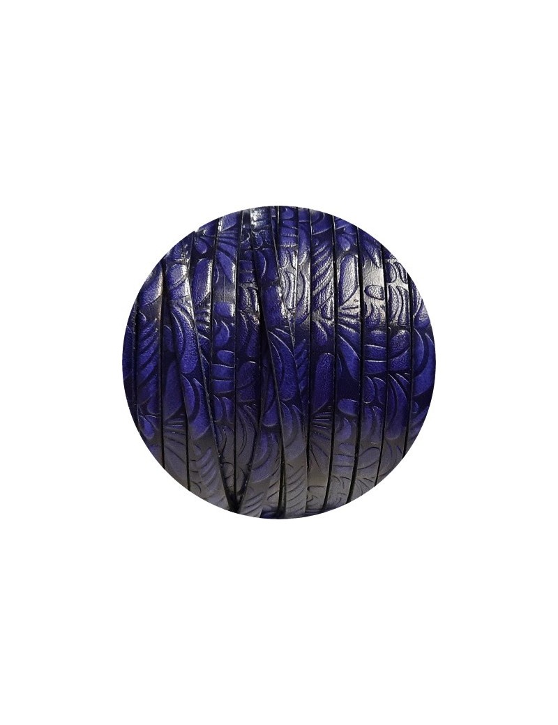 Cuir plat de 5mm fantaisie avec relief floral violet foncé, en vente au cm