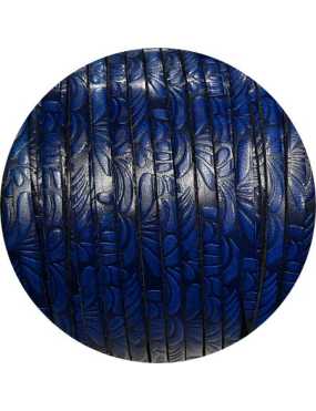 Cuir plat de 5mm fantaisie avec relief floral bleu nuit, en vente au cm