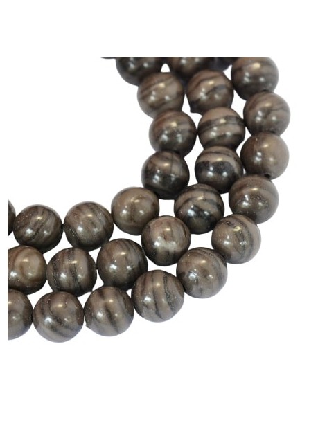 Fil de 60 perles ronde jaspe de 8mm grises veinées de noir