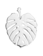 Belle feuille de Monstera de 52mm plaquée argent 10microns blanc brillant