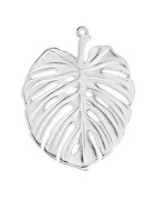 Belle feuille de Monstera de 52mm plaquée argent 10microns blanc brillant