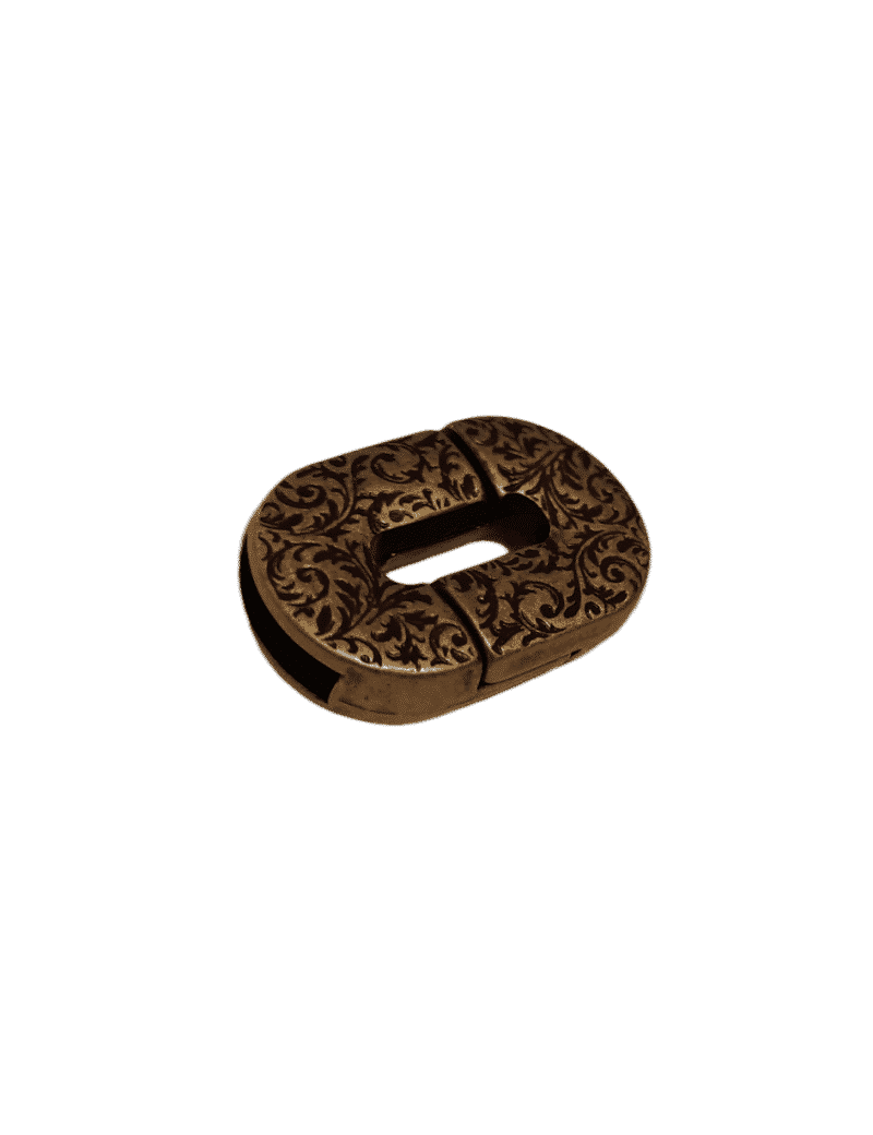 Fermoir magnétique ovale gravé pour cuir plat 10mm couleur bronze