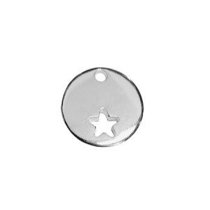 Breloque ronde lisse de 15mm avec étoile plaquée argent 10 microns