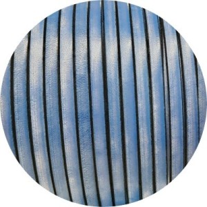 Cuir plat vintage marbré bleu de 5mm vendu au mètre