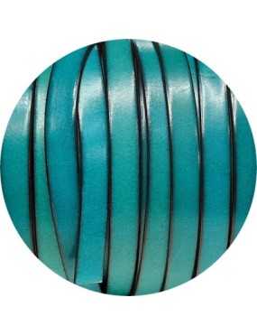 Cordon de cuir plat de 10mm turquoise vendu au mètre
