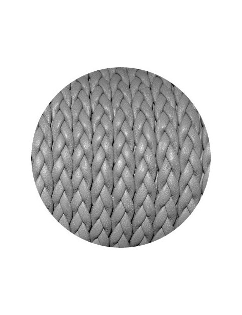 Cordon de cuir plat tresse 5mm gris en vente au cm
