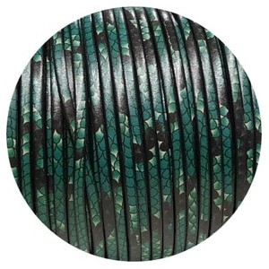 Cuir plat 3mm fantaisie imprimé serpent turquoise en vente au cm