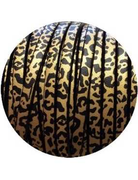 Cuir plat 3mm fantaisie imprimé léopard noir or en vente au cm
