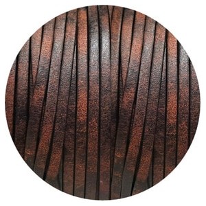 Cuir plat vintage marbré ciré bicolore marron noir de 3mm en vente au cm