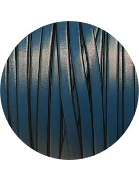 Cordon de cuir plat 5mm lisse bleu vendu au mètre