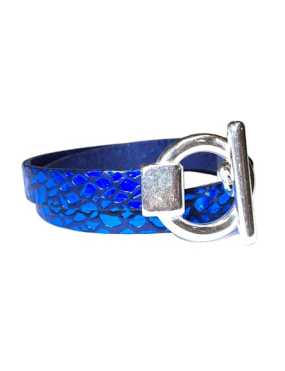 Superbe bracelet double tour en kit avec du cuir plat bleu électrique métal et bleu